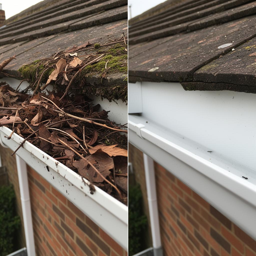 Gutter cleaning before and after