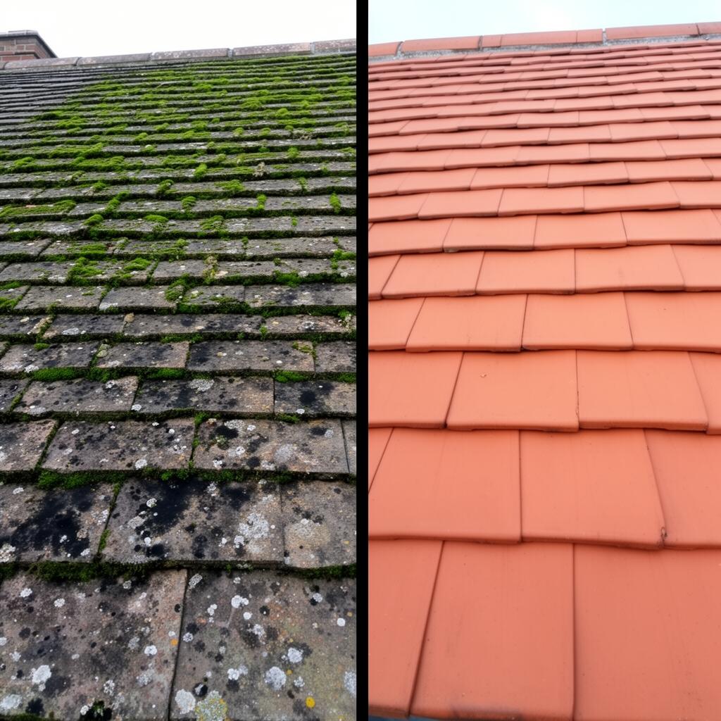 Roof cleaning before and after